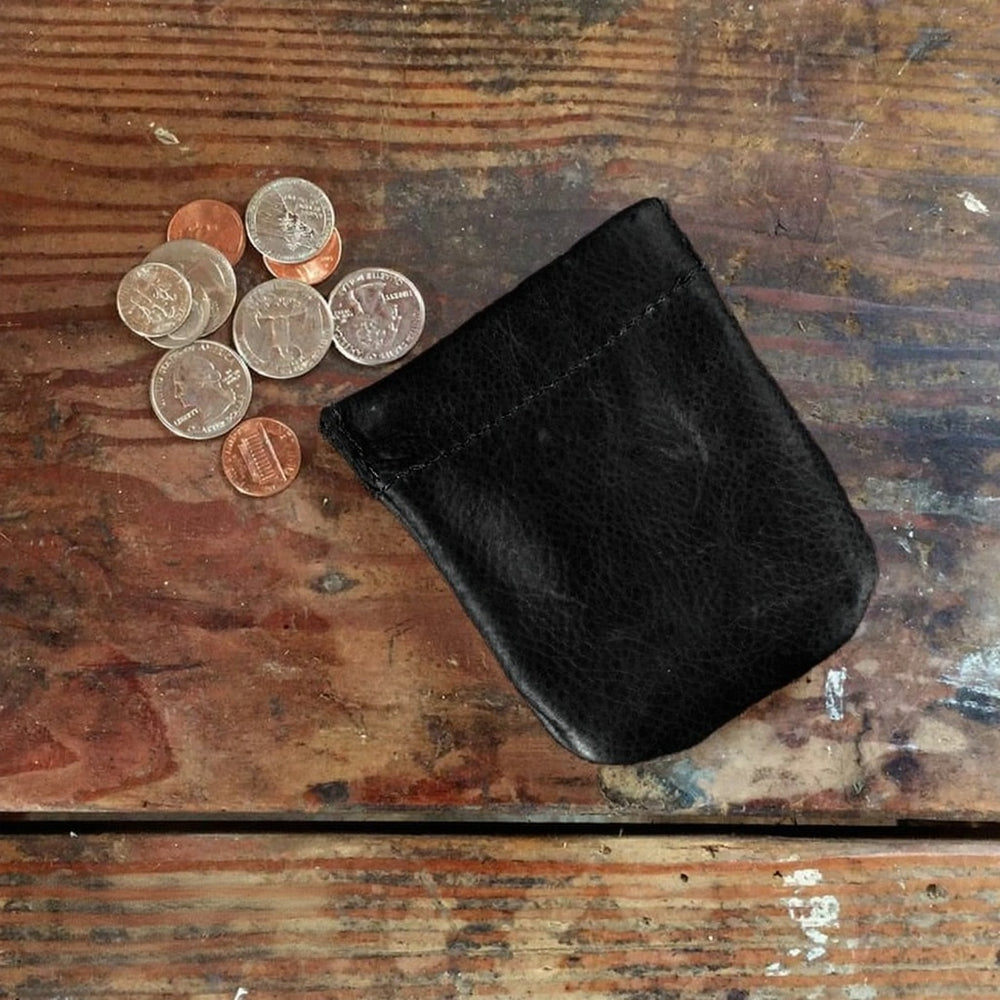 Cowhide Black Coin Pouch