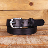 The Stitched Dakota - Women's Black Smooth 1" Belt with Silver Buckle