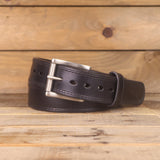 The Double Ridge - Double Stitched Black Leather Belt 1.5"