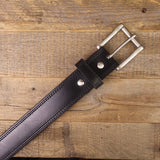 The Double Ridge - Double Stitched Black Leather Belt 1.5"