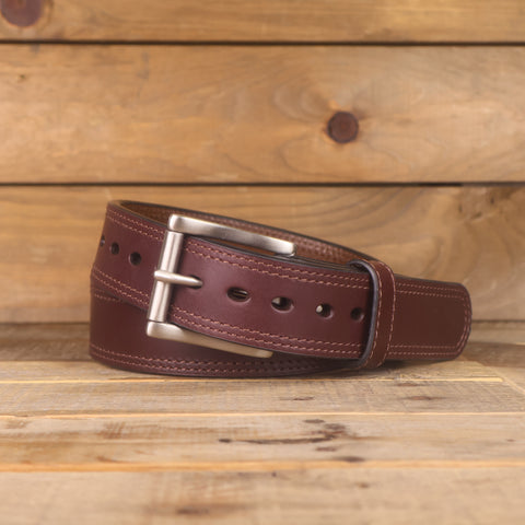 The Double Ridge - Double Stitched Brown Leather Belt 1.5"