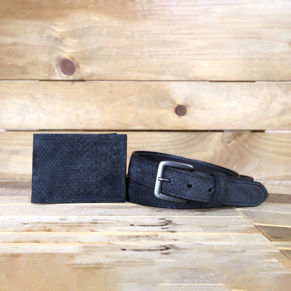Python Black Suede Bifold & Belt Bundle