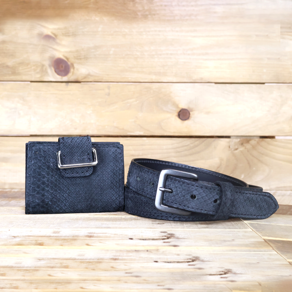 Python Black Suede Belt & Women's Wallet Bundle