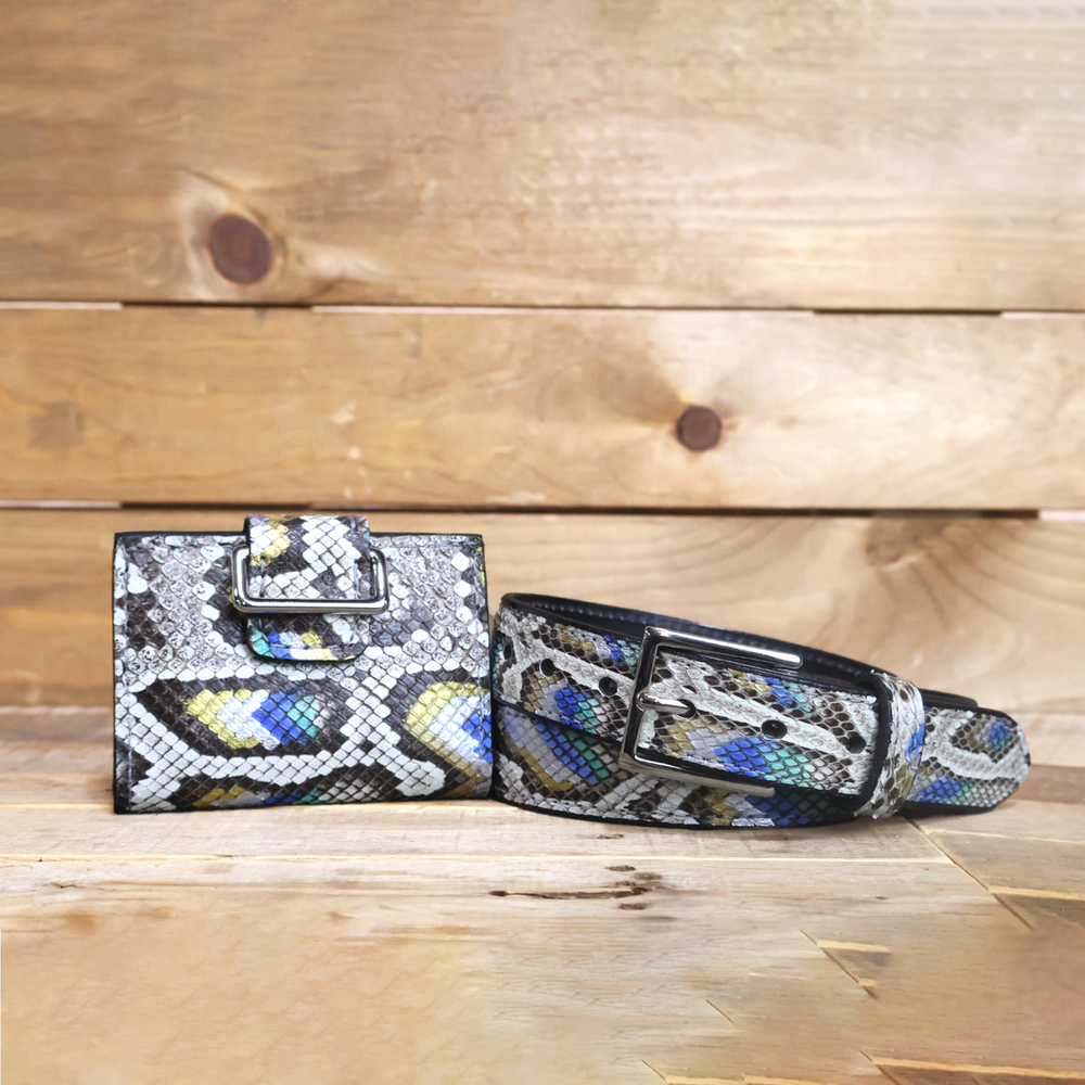 Python Hand Painted Peacock Wallet & Belt Bundle