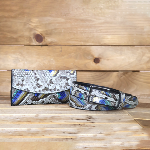 Python Hand Painted Peacock Clutch & Belt Bundle