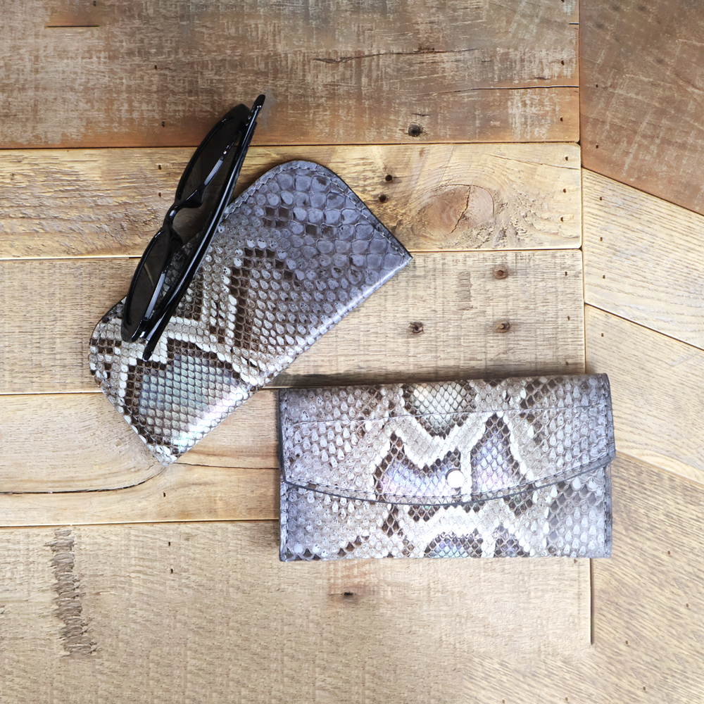 Python Hand Painted Opal Glasses Case & Clutch Bundle