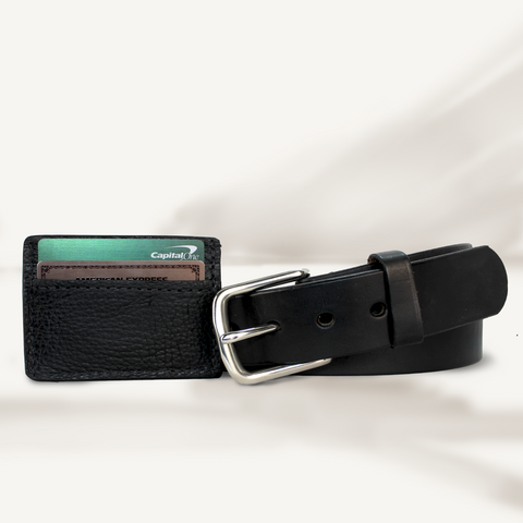 Smooth Black Leather Belt & Magnetic Cowhide Money Clip Combo