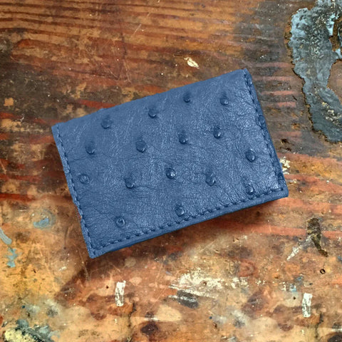 Ostrich Blue Card Case Wallet