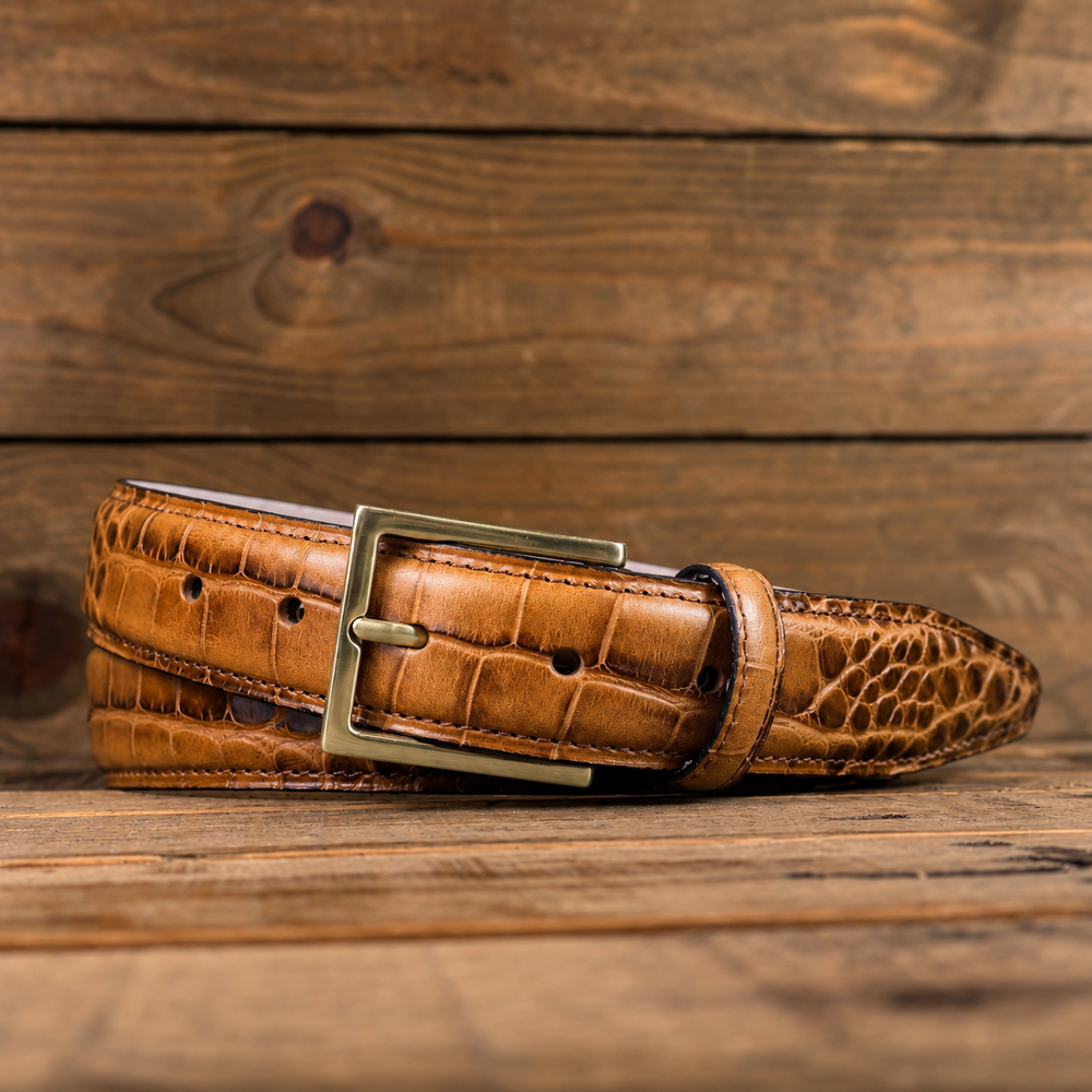 Crocodile Golf Belt with Gold Buckle