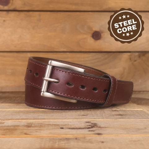 The Double Ridge Steel Core - Steel Core Brown Leather Belt 1.5"