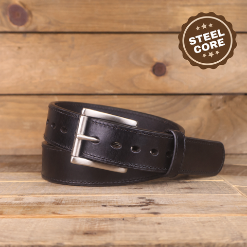 The Double Ridge Steel Core - Steel Core Black Leather Belt 1.5"