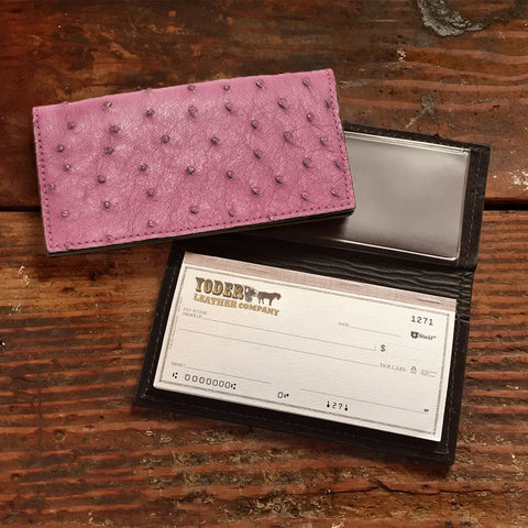 Pink Ostrich Checkbook Cover - SALE ITEM --Yoder Leather Company