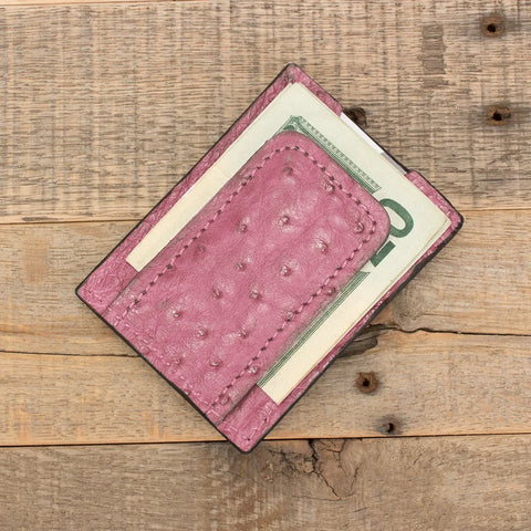 Ostrich Pink Cash Clip Wallet-Yoder Leather Company