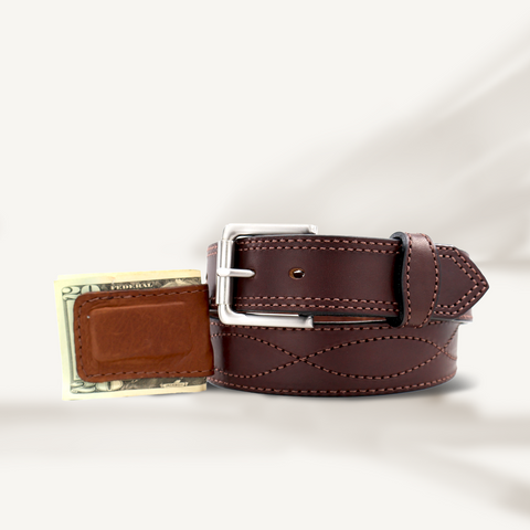 Dark Brown Figure 8 Belt & Cowhide Cash Clip Combo