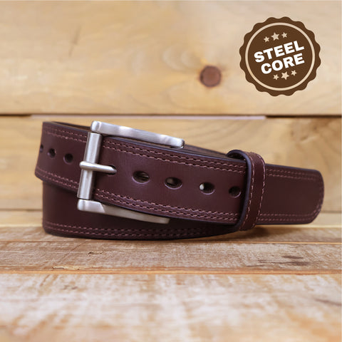 The Double Ridge Steel Core - Steel Core Brown Leather Belt 1.5"