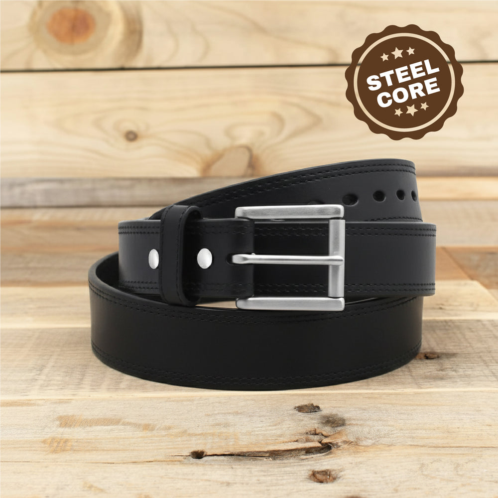 The Double Ridge Steel Core - Steel Core Black Leather Belt 1.5"