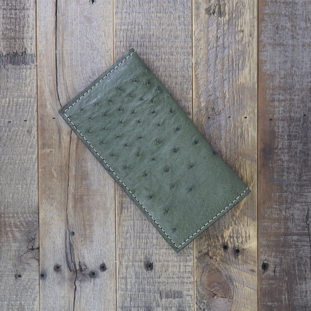 Olive Green Ostrich Checkbook Cover - SALE ITEM