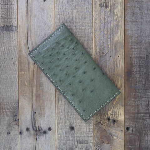 Olive Green Ostrich Checkbook Cover - SALE ITEM