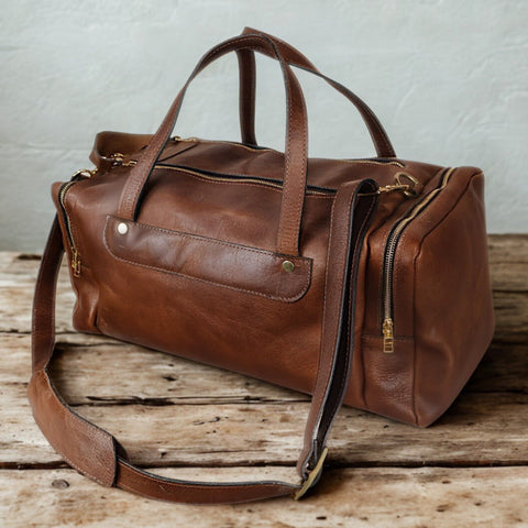 Brown Cowhide Duffle Bag