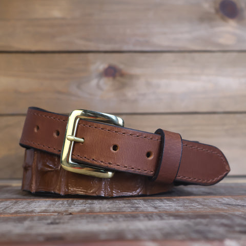 Brown Crocodile Belt with Scalloped Details