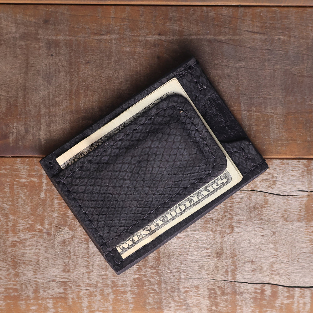 Python Black Suede Money Clip Wallet