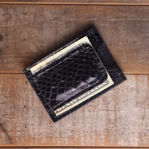 Python Glossy Black Money Clip Wallet