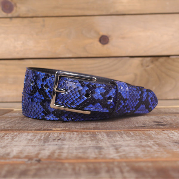 patchwork python belt in shades of blue Images High... Python Blue Belt | Bold Luxury Leather Belt – Yoder Leather Company