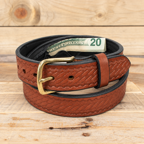Basket Weave Brown Money Belt