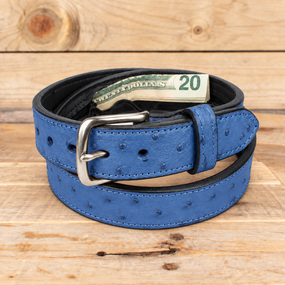 Ostrich Blue Money Belt