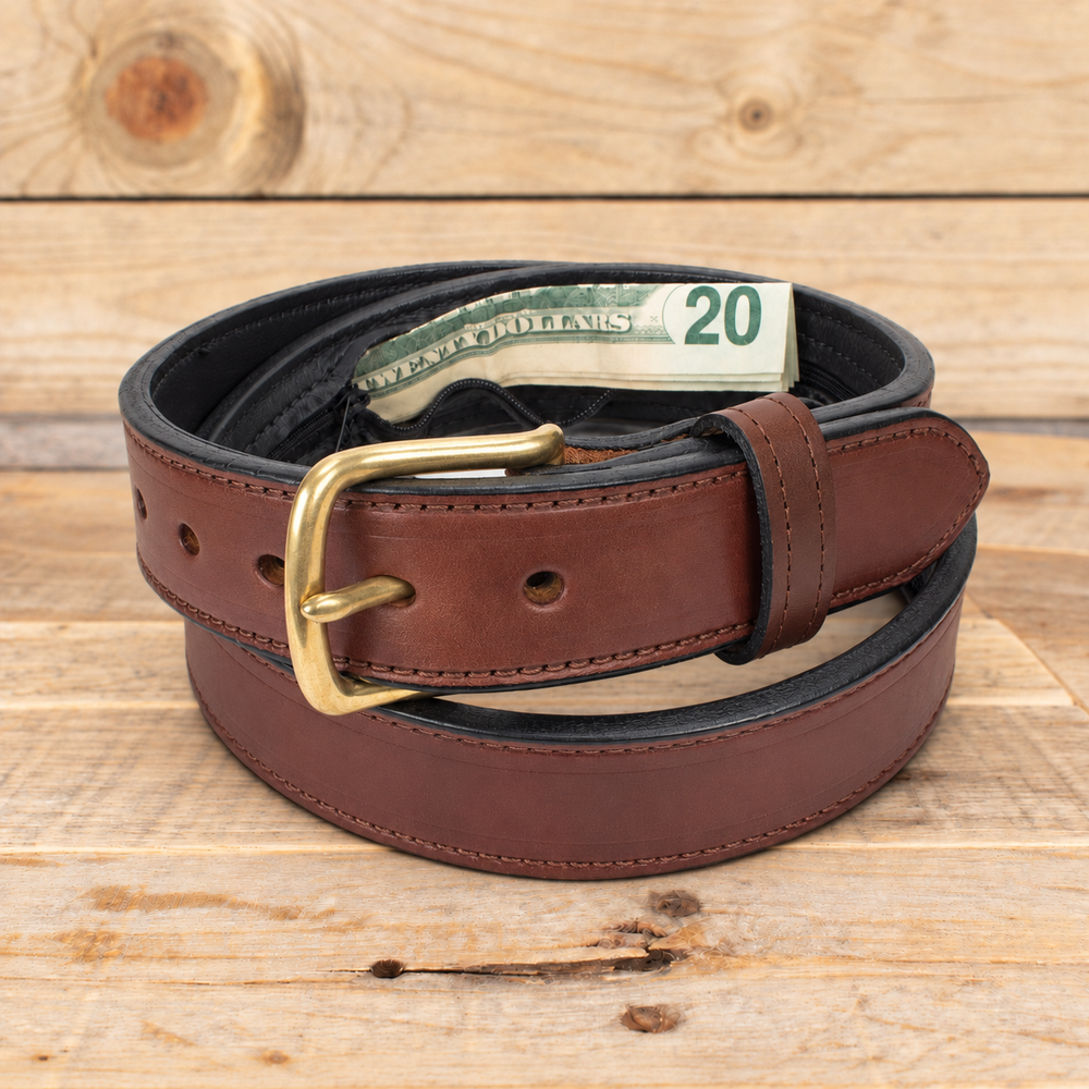 Stitched Brown Money Belt For Men