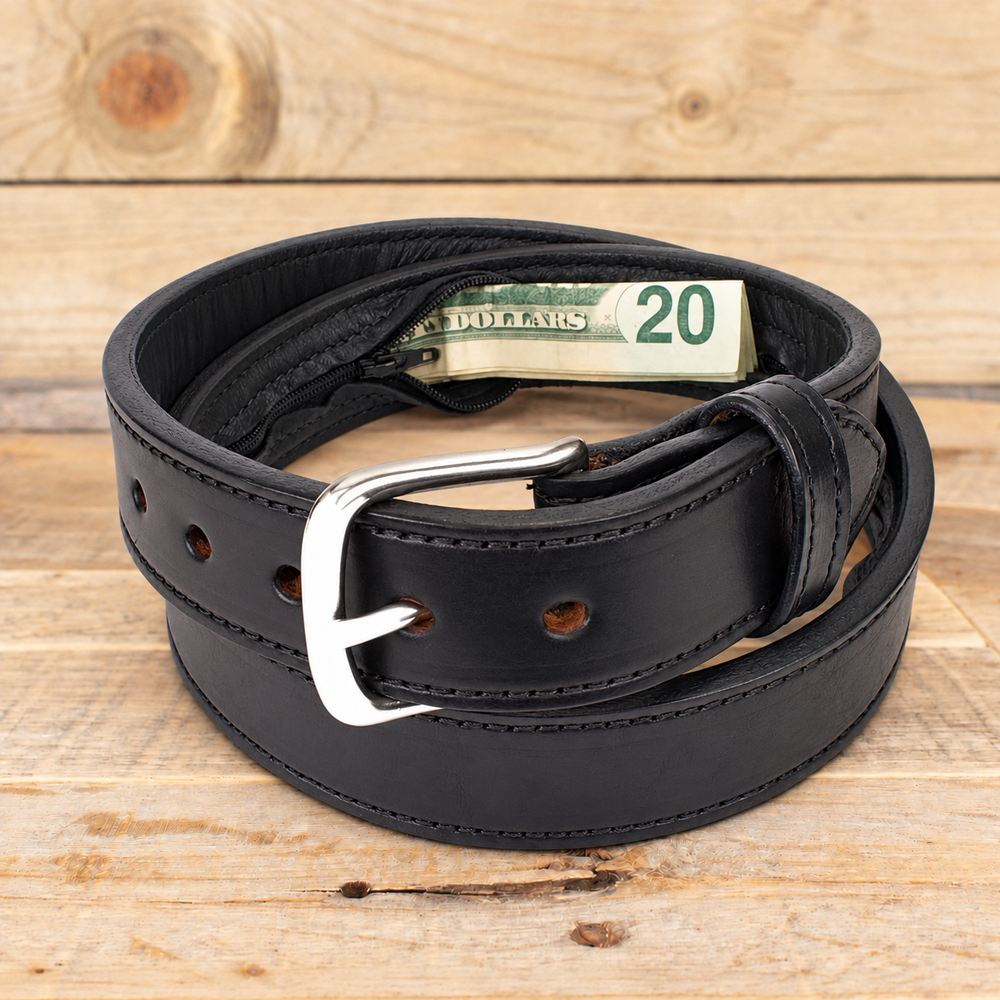 Stitched Black Money Belt