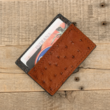 Ostrich Cognac Money Clip Wallet