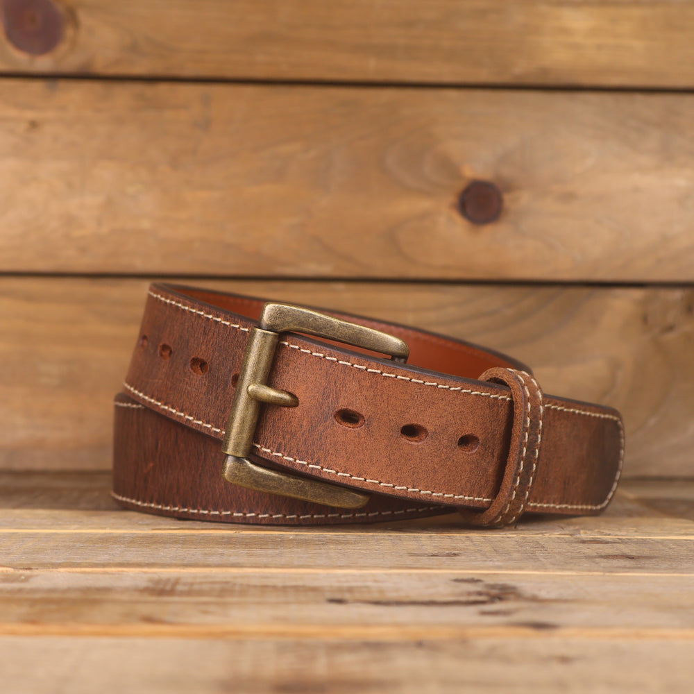 The Double Montana - Distressed Double Layer Leather Belt 1.5"