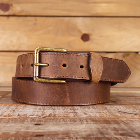 Distressed Tan Oil Tanned Belt with Scallops 1.5"