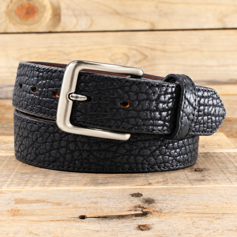 Black Classic Shrunken Bison Leather Belt