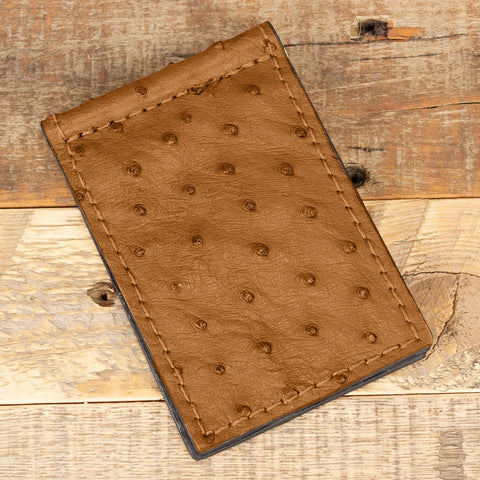 Ostrich Cognac Skinny Clip Wallet