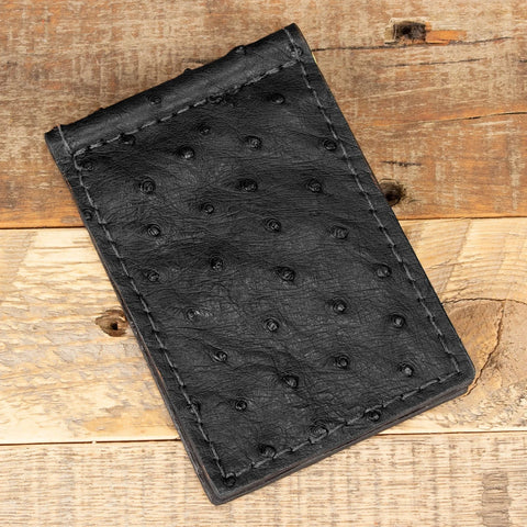 Ostrich Black Skinny Clip Wallet