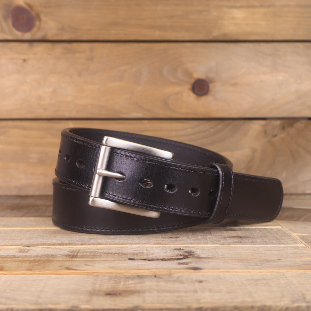 The Ridge - Double Layer Black Leather Belt 1.5"