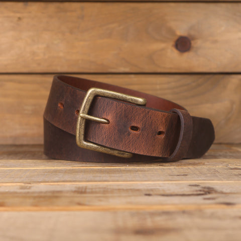 The Stitched Crazy Horse - Distressed Brown Leather Belt 1.5