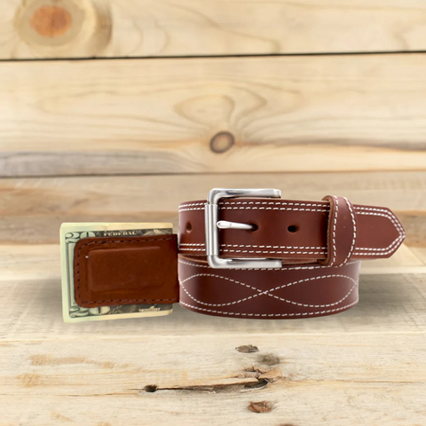 Waxed Brown Figure 8 Belt & Cowhide Cash Clip Combo
