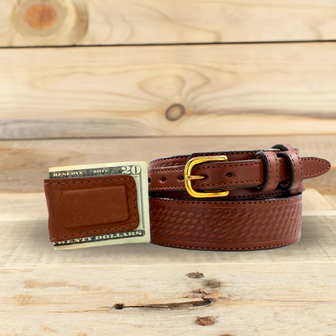 Basket Weave Brown Ranger & Cowhide Cash Clip Combo