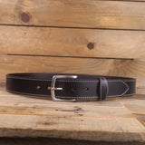 The White Stitched Dress Belt- Black Leather Belt 1.5"