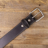The White Stitched Dress Belt- Black Leather Belt 1.5"