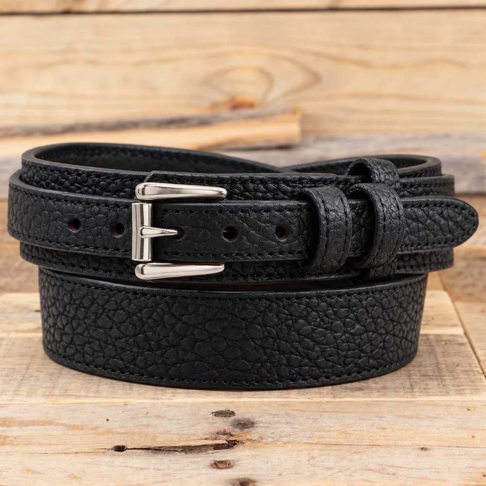 Black Shrunken Bison Leather Ranger Belt