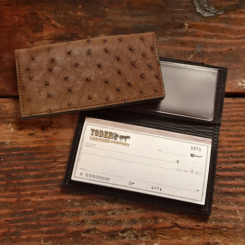 Ostrich Checkbook Cover-Yoder Leather Company