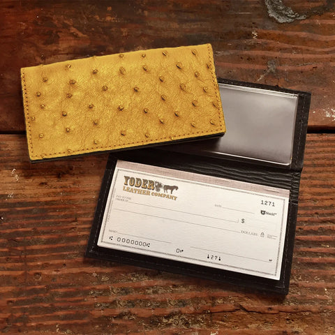 Ostrich Yellow Checkbook Cover-Yoder Leather Company