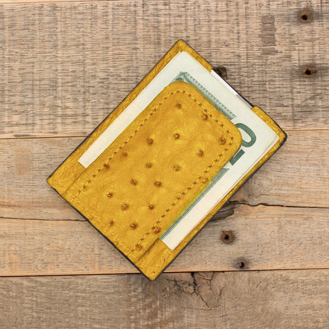 Ostrich Yellow Cash Clip Wallet-Yoder Leather Company