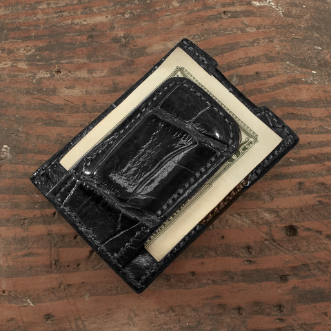 Alligator Full Gloss Black Clip Wallet