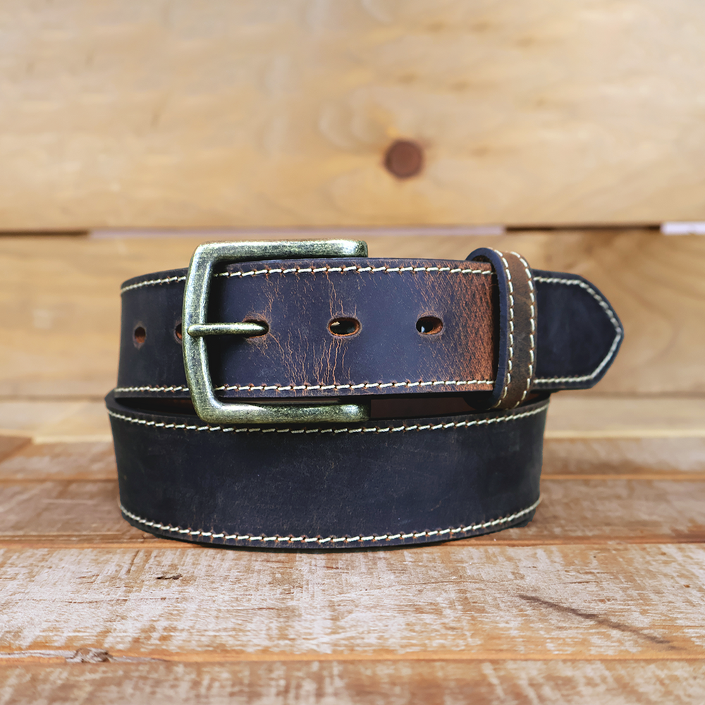 The Stitched Crazy Horse - Distressed Brown Leather Belt 1.5