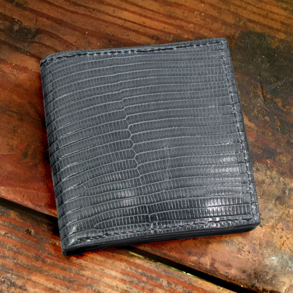Gray Jumbo Hipster Wallet Made of Tegu Lizard